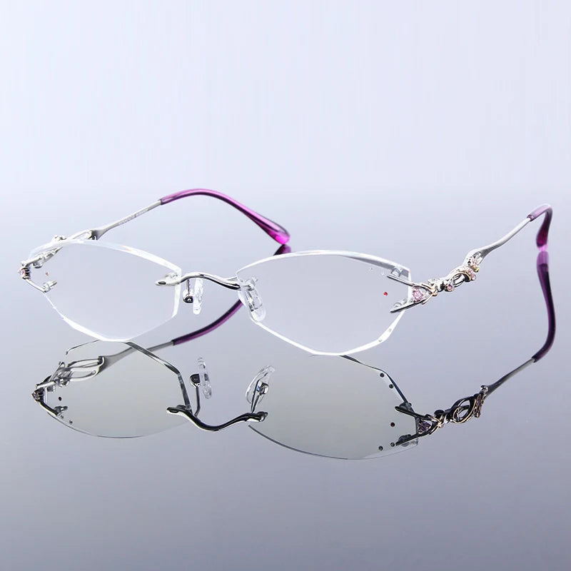 Luxury Rimless Reading Glasses Titanium Women Readers Eyeglasses Diopter Frameless Diamond Cutting Ti Presbyopic Hyperopia