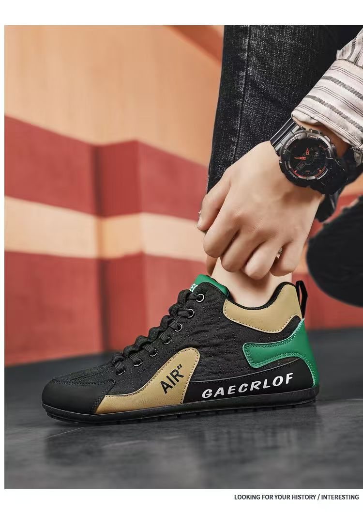 High-top shoes for men, new spring and autumn leather surface breathable leisure sports shoes, soft sole anti-skid driving Forre