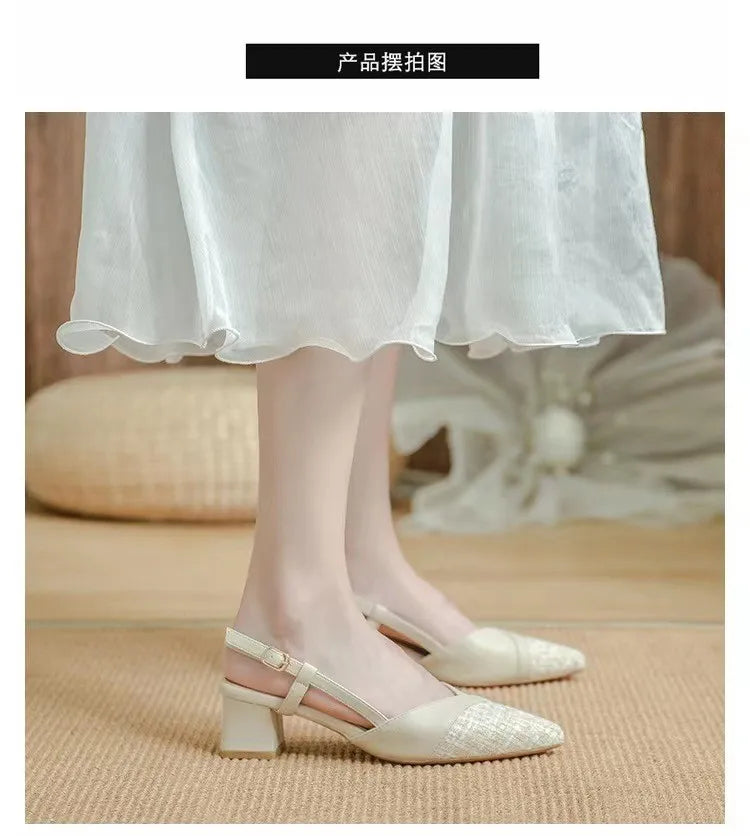 Women Sexy Chunky Heel Shoes Women Summer Pointed Toe Dress Slippers Designer 2025 New Party Pumps Walking Femme Zapatos Slides