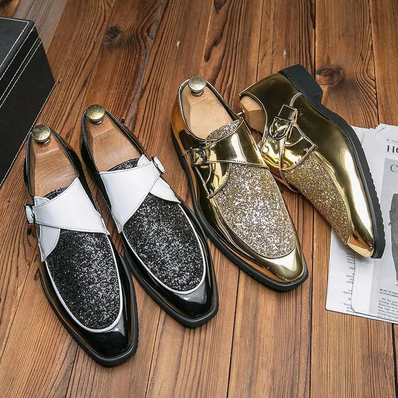 Luxury Men's Leather Shoes High Quality Gold Dress Shoes for Men Italian Brand Oxford Shoes Fashion Big Size Party Wedding Shoe
