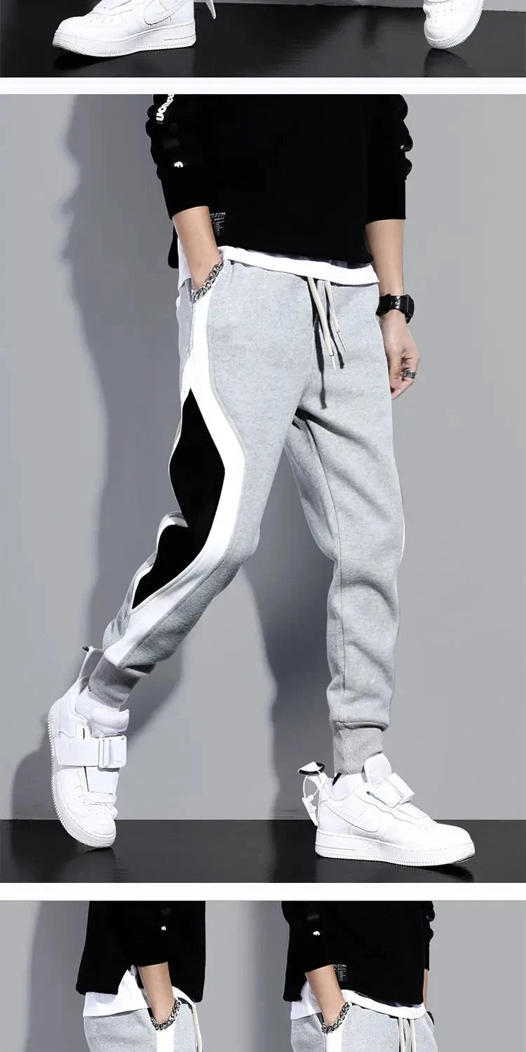 Autumn Men's Wide Loose Casual Pants Mens Patchwork Nine-point Sports  Elastic Rope Breathable Tie-foot Trousers