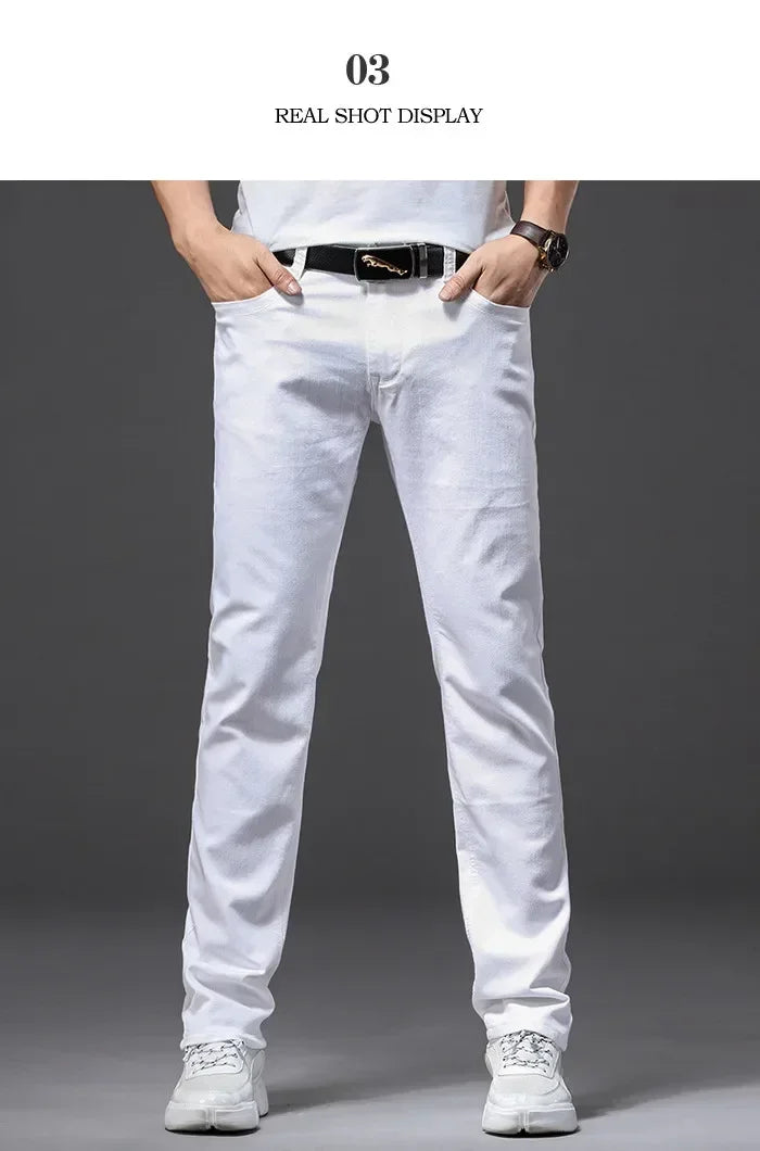 Men's White Jeans Fashion Casual Classic Style Slim Trousers Comfortable Soft Male Trendy Brand Stretch Pants Four Seasons Y2K