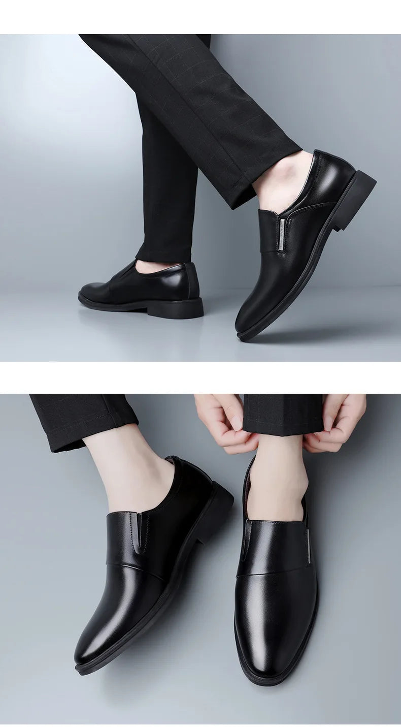 2025 New Men's Elevating Dress Shoes British Style Pointed-Toe Cowhide Leather Soft White Oxfords Formal Business Footwear