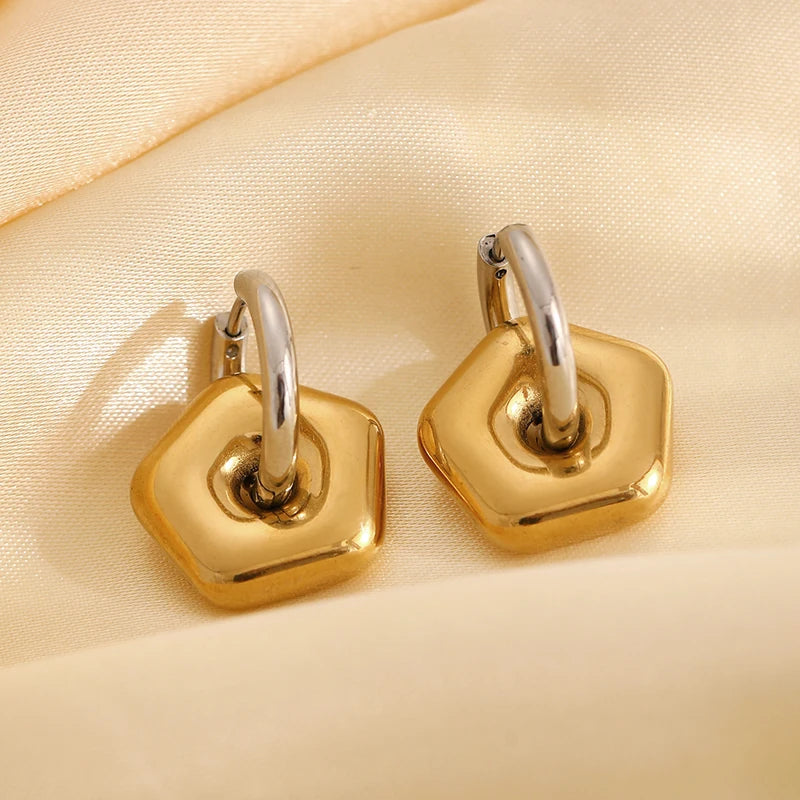 Stainless Steel Round Star Moon Heart Pendant Hoop Earrings for Women Fashion Classic Y2K Jewelry Gold Silver Color Earring