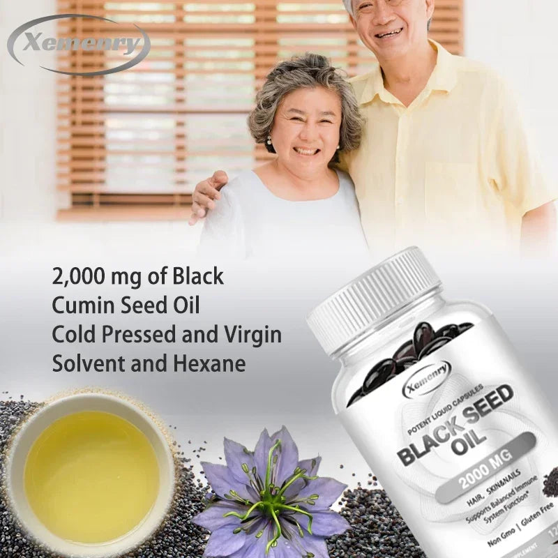 Dietary Supplement, Black Seed Oil Helps Hair Regrowth and Protects Skin and Nails 2000 Mg Supplement