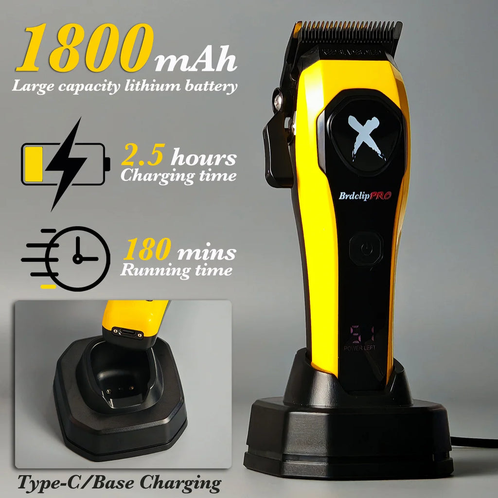 Professional BRDCLIP 619 Hair Clipper 7500RPM Precision Steel Sharp-angled Blades LCD Display Charging Base Hair Cutting Machine