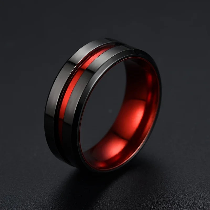 8mm Trendy Stainless Steel Rings For Men Jewelry Party Gift Fashion Black Carbon Fiber Golden Heart Rate Line Men Rings