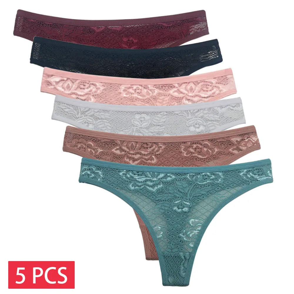 5 PCS/Set Sexy Lace Thongs Low Waist Underwear Women G-string Underpants Lady Bikini Panties Female Sexy Lingerie M-XL