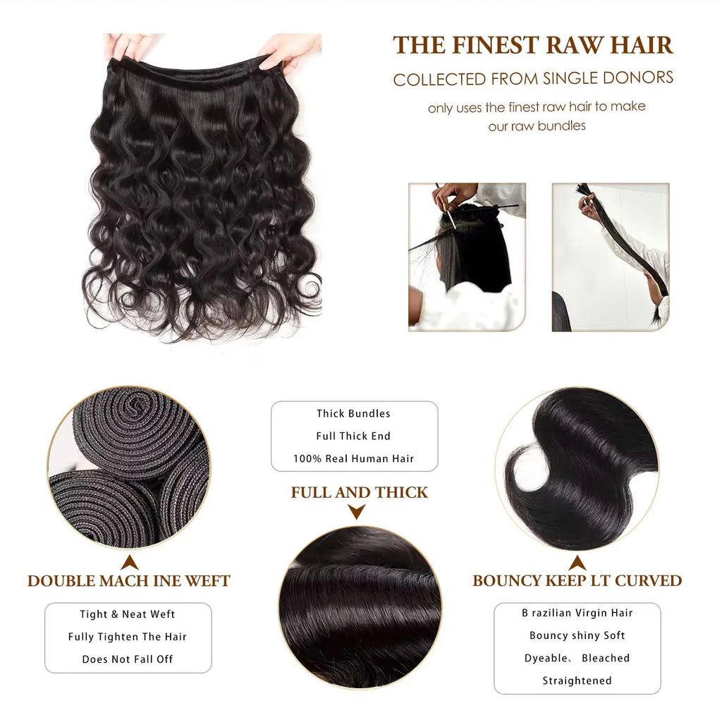 16A Double Drawn Body Wave Bundles Human Hair  100% Human Hair Brazilian Virgin Human Hair Extensions For Women Cheap Human Hair