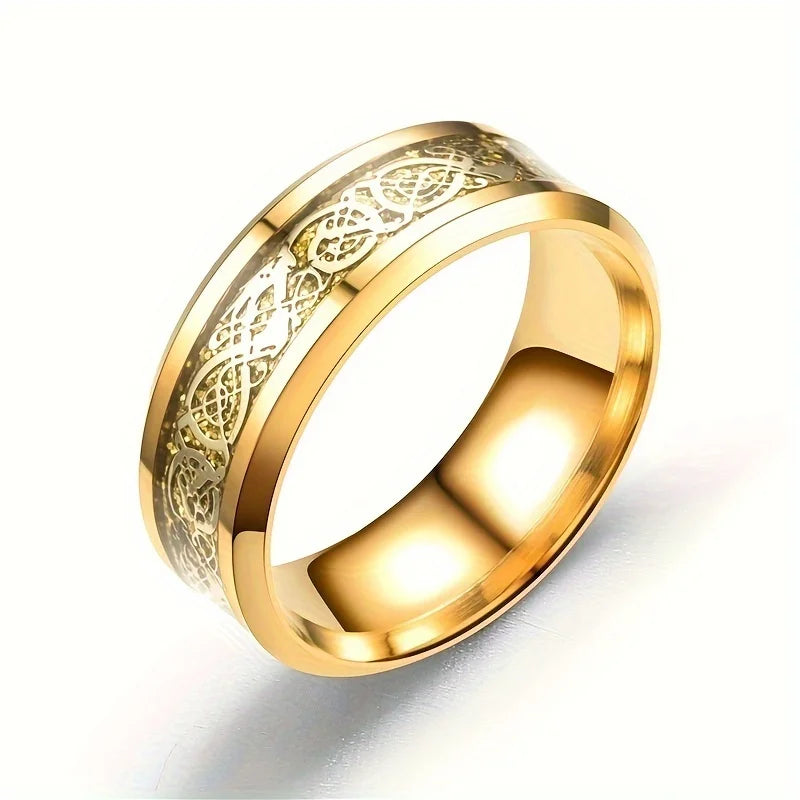 8mm Trendy Stainless Steel Rings For Men Jewelry Party Gift Fashion Black Carbon Fiber Golden Heart Rate Line Men Rings