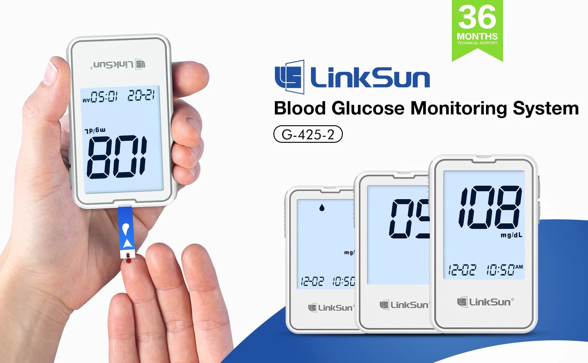 G-425-2 Linksun Blood Glucose Meter 50/100pcs Test Strips Medical Diabetes Testing Device Blood Sugar Digital Glucometer Monitor