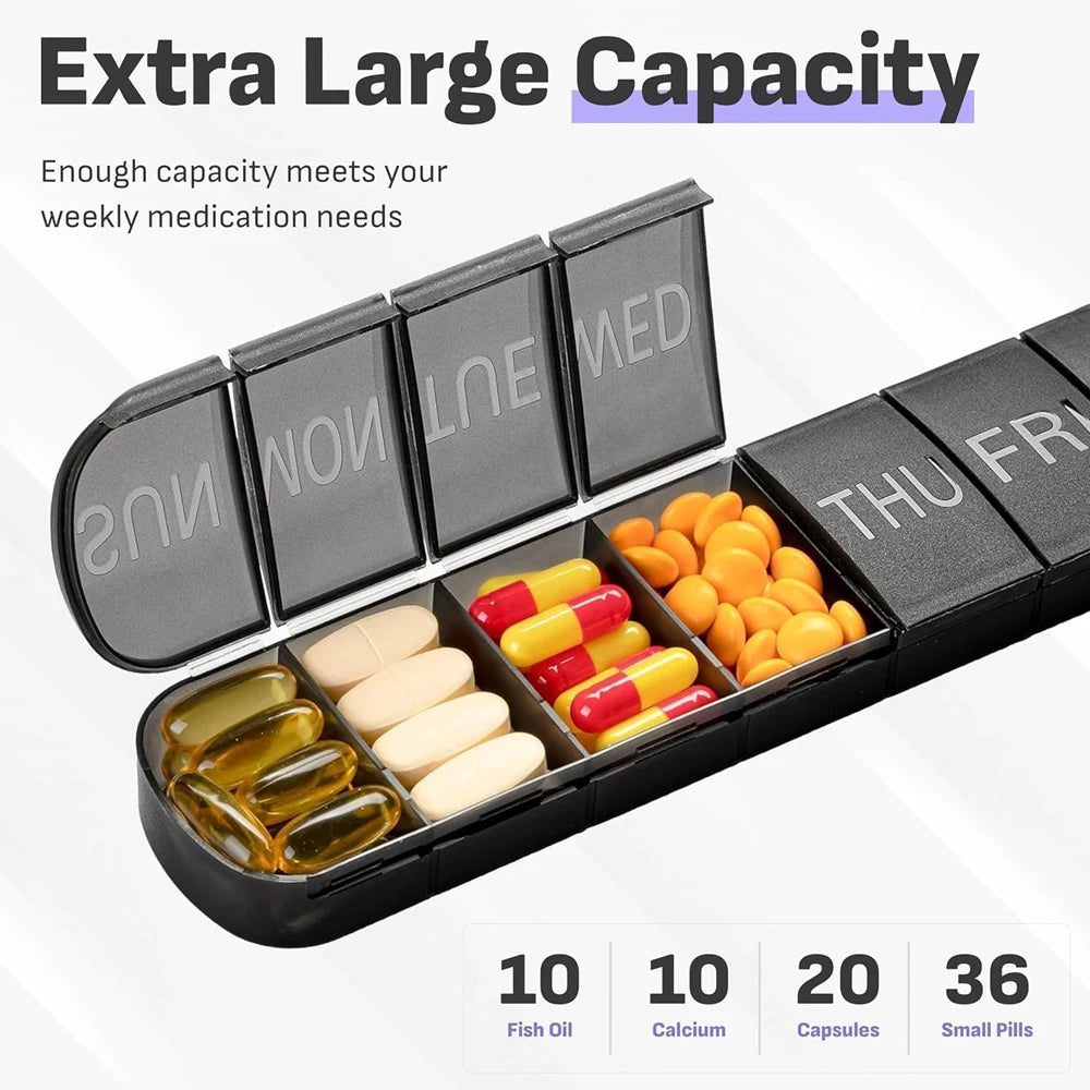 1PCS Pill Organizer Large,Weekly Medicine Pills Organizer Pill Box Travel, 7 Day Pill Case for Big Vitamin Supplements Fish Oil