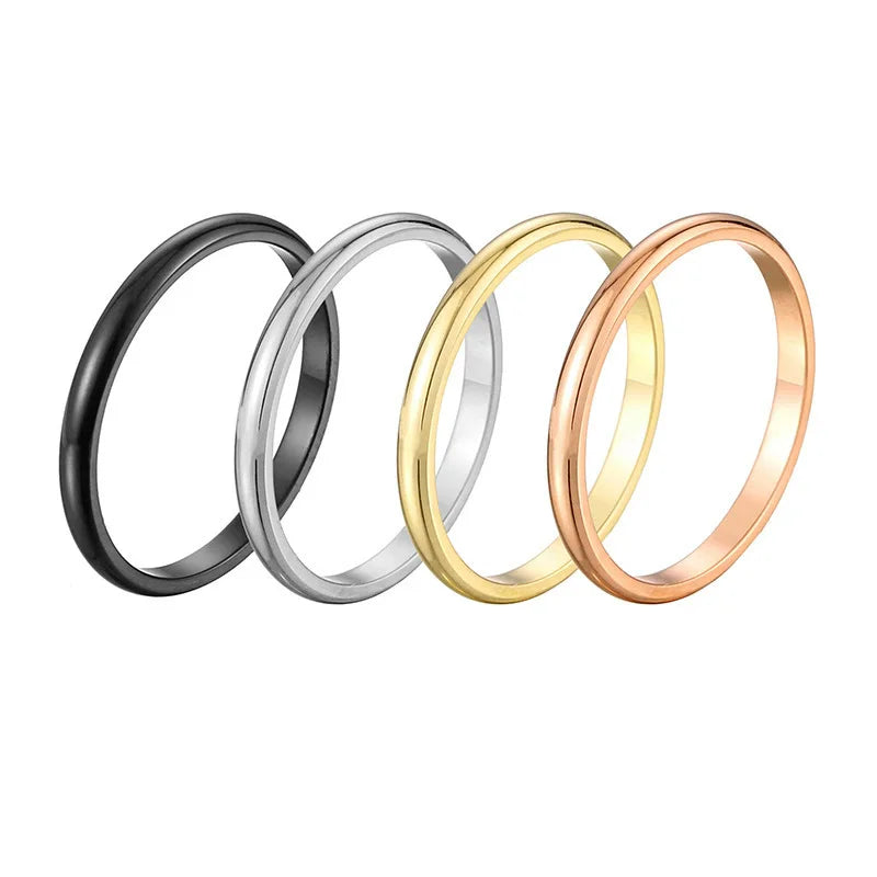 Ramos 2mmStainless Steel Rings Gold colour Anti-allergy Smooth Simple Wedding Couples Rings Bijouterie