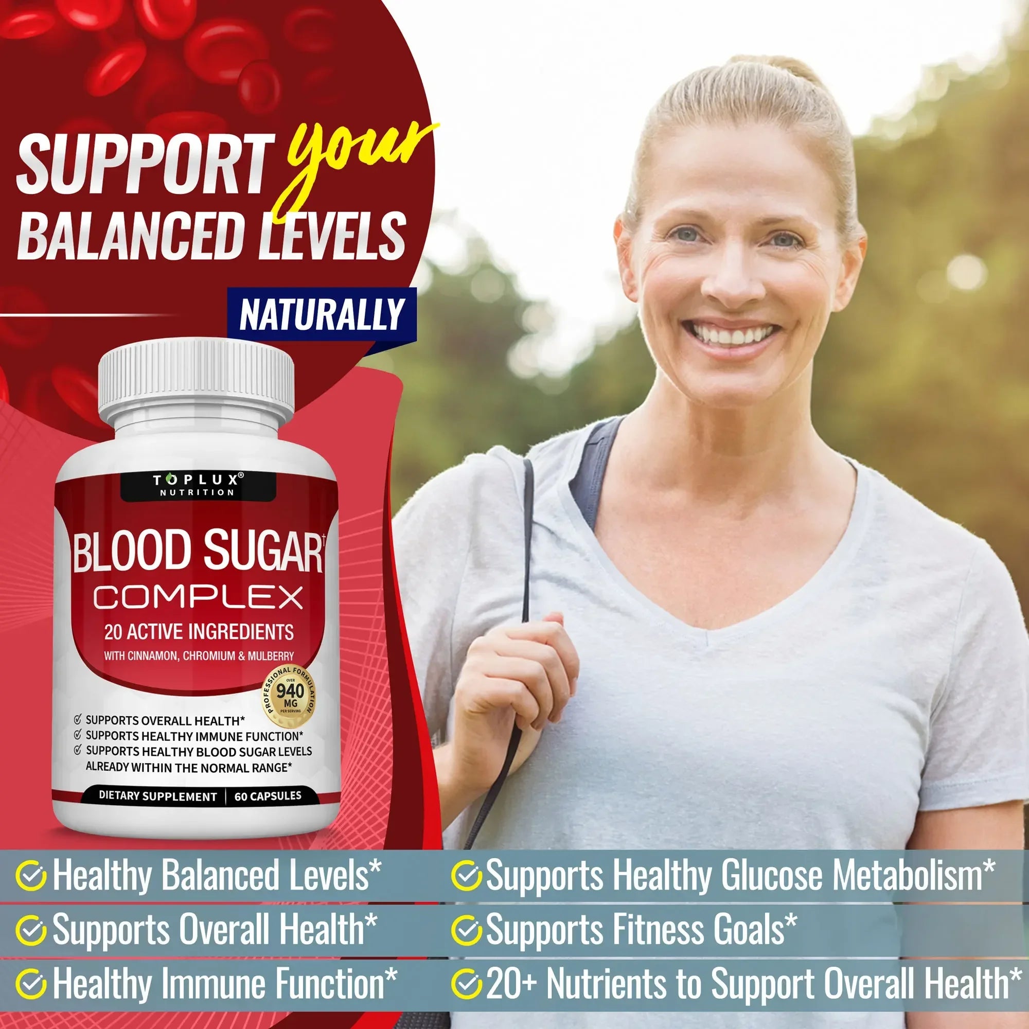 Vitamin C, Vitamin E Supplement, Blood Sugar Complex, Supports Heart Health, Overall Health and Immune System, 60 Capsules