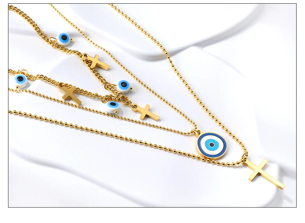Classic Cross Pendant Necklaces For Women Girls Fashion Gold Plated Stainless Steel O Chain Collares Para Mujer Jewelry Gifts