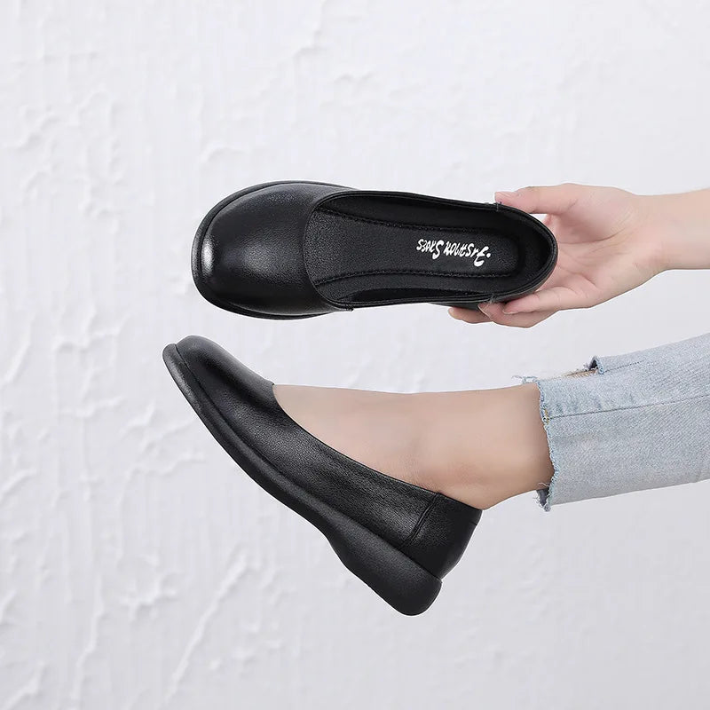 2025 Women Shoes Genuine Leather Spring New Dress Shoes Women Large Size Low Heels Office Lady Shoes