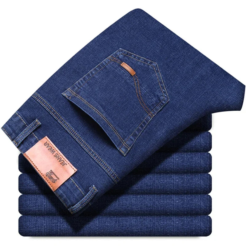 2024 NEW Men's Fashion Business Jeans Classic Style Casual Stretch Slim Jean Pants Male Brand Denim Trousers Black Blue