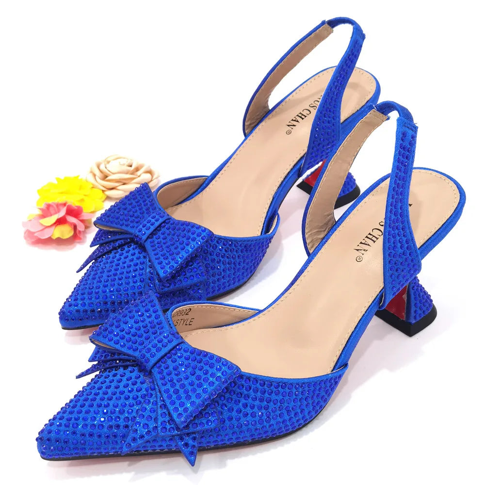2022 Fashion Womens Dress Shoes Open Toe Ladies Sandals with Heels Latest African Women Wedding Shoes Decorated with Rhinestone