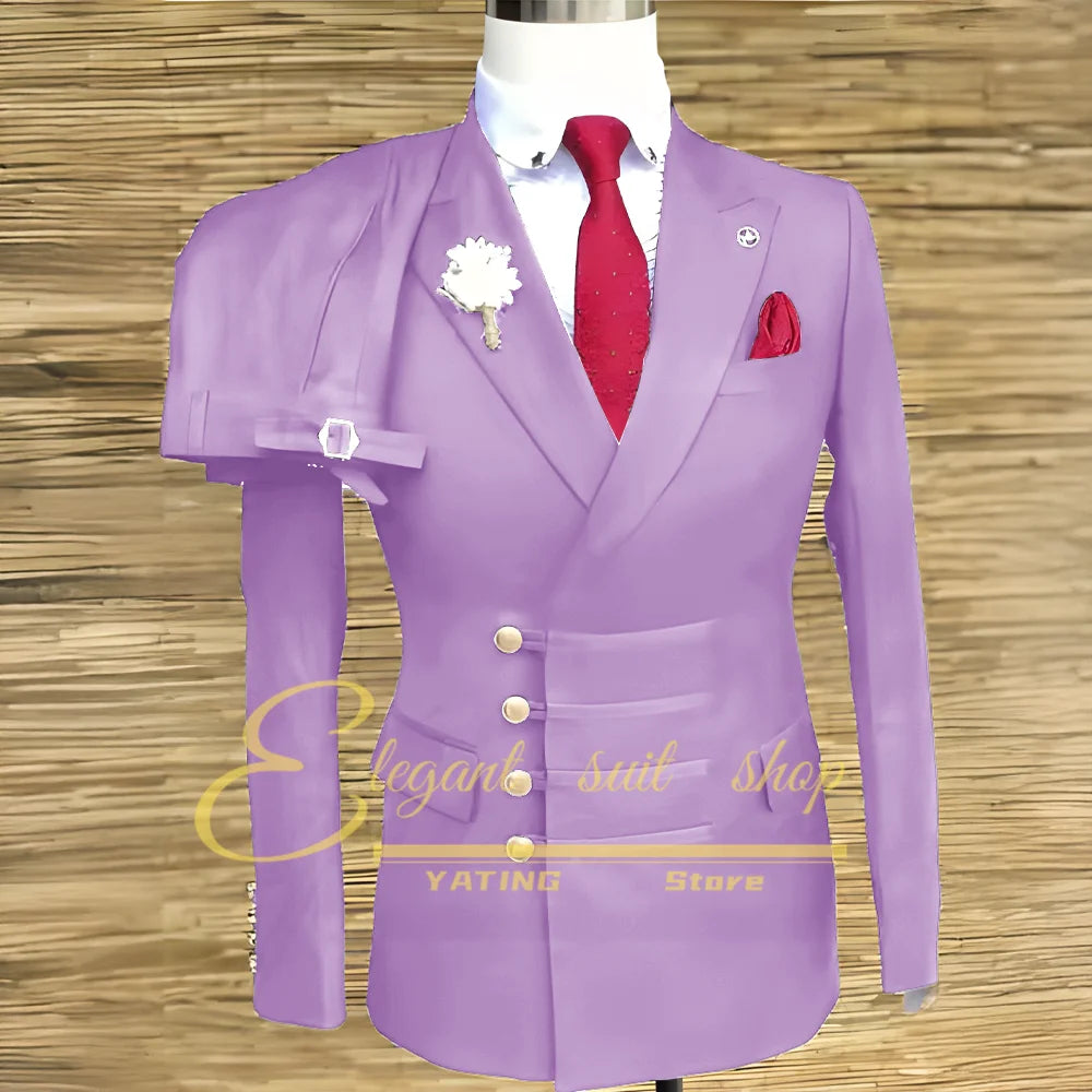 Formal Wedding Men Suits 2 Piece Jacket Pants Sets Double Breasted Male Clothing Costume