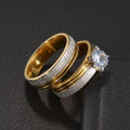 Couple Rings - Women Exquisite Rhinestones Zirconia Rings Set Simple Stainless Steel Men Ring Fashion Jewelry For Lover Gifts