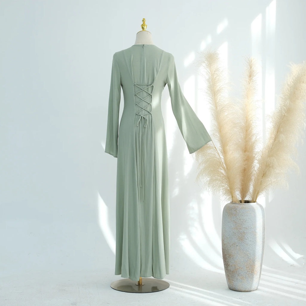 2025 Summer Arabic Muslim Women Modest Dress Eid Dubai Plain Abaya Islam Party Outfit Elegant Holiday Dresses Turkey Kaftan Robe