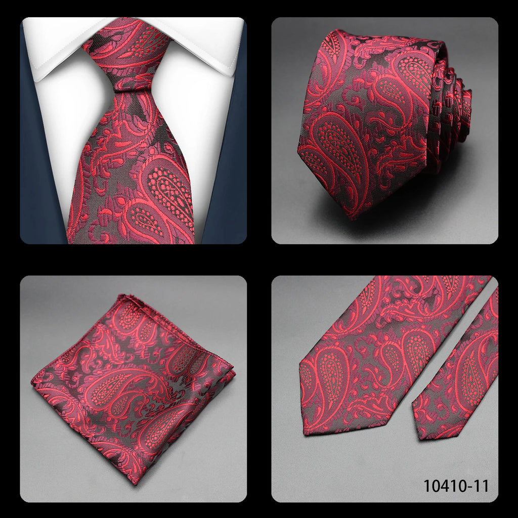 Mens Gift Tie Set Exquisite Red Jacquard Wine Burgundy Paisley Wedding Tie For Men Fashion Design Quality Hanky Dropshipping