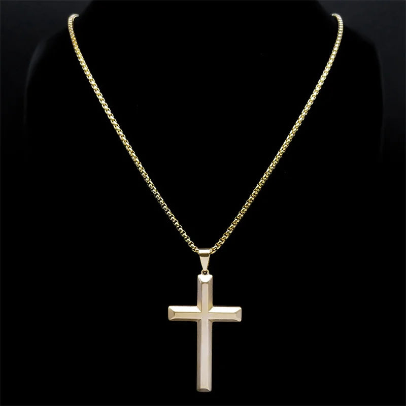 Christ Jesus Crucifix Cross Necklace for Women Men Stainless Steel Gold Color Chain Necklaces Jewelry colar masculino NS01