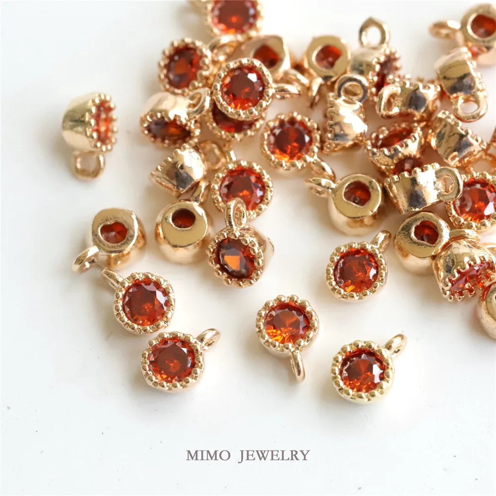 Color copper plated gold custom color mini round single zircon pendant DIY handcrafted accessories