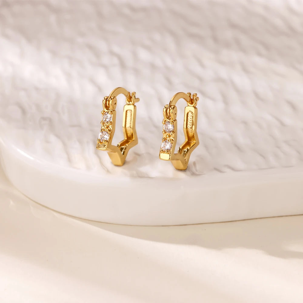 Cubic Zirconia Hoop Earrings For Women Luxury Crystal Zircon Gold Color Stainless Steel Earring Jewelry Wedding Party Gift