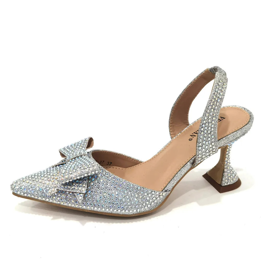 2022 Fashion Womens Dress Shoes Open Toe Ladies Sandals with Heels Latest African Women Wedding Shoes Decorated with Rhinestone