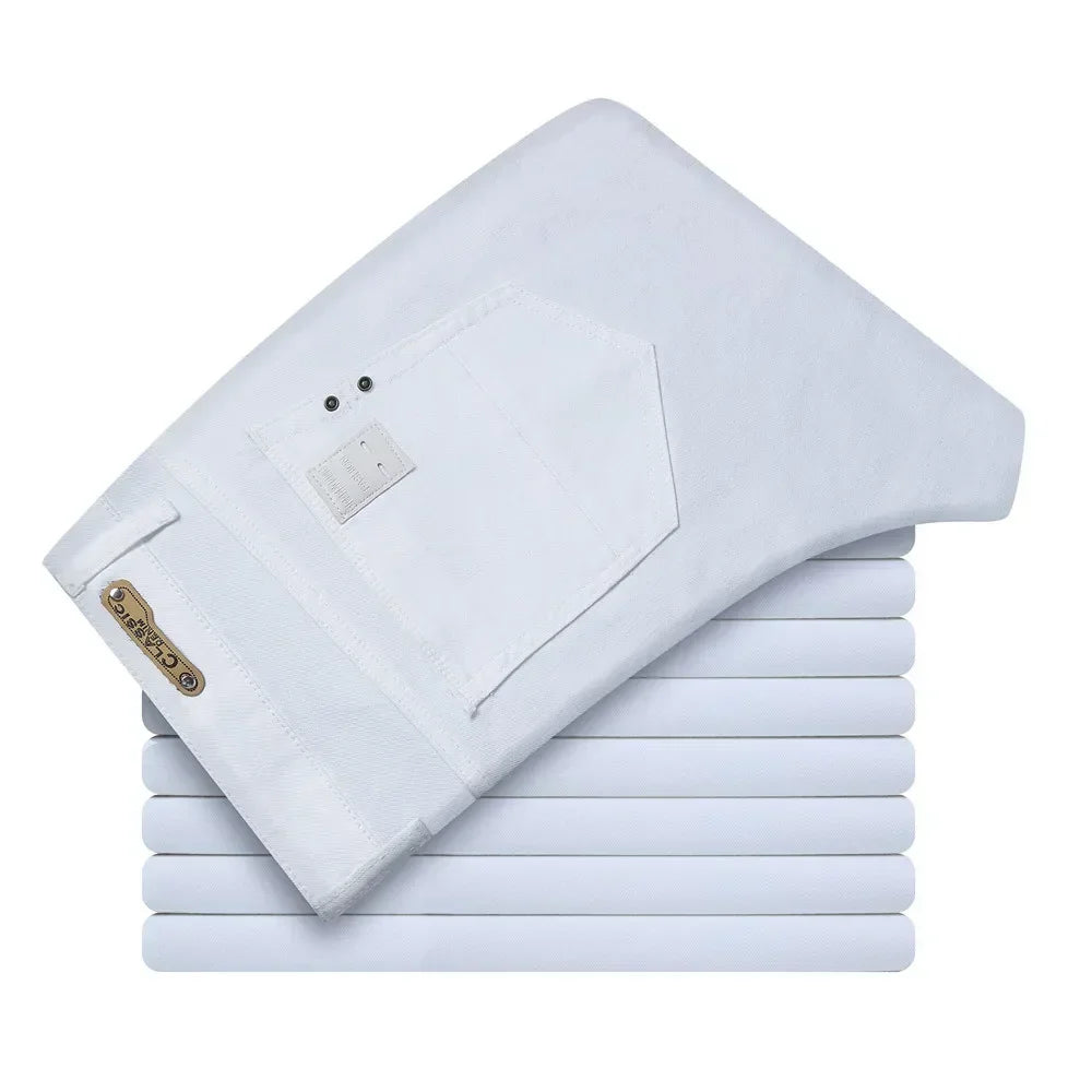 Men's White Jeans Fashion Casual Classic Style Slim Trousers Comfortable Soft Male Trendy Brand Stretch Pants Four Seasons Y2K