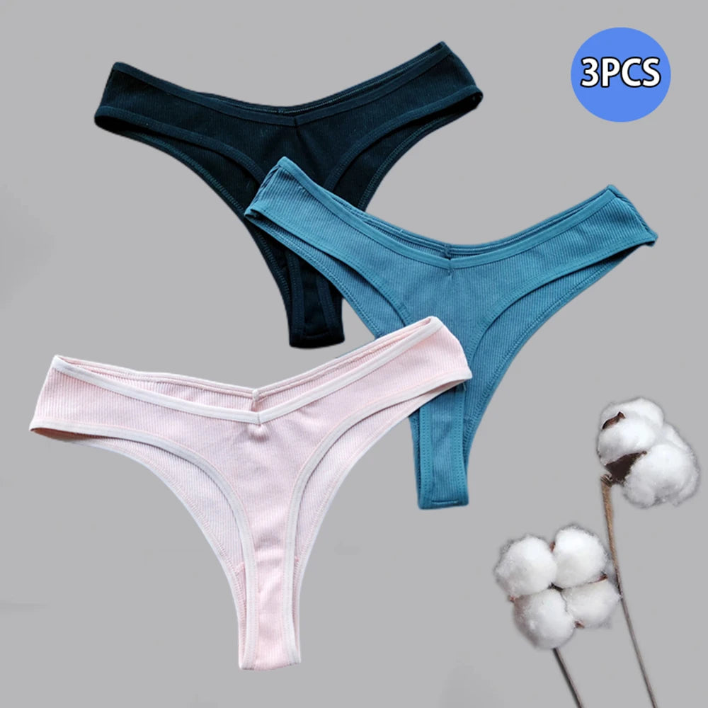 3Pcs/Set Cotton Thongs Women's Panties Sexy Low Waist G-String Briefs Comfortable Seamless Underpants Female Fast Shipping