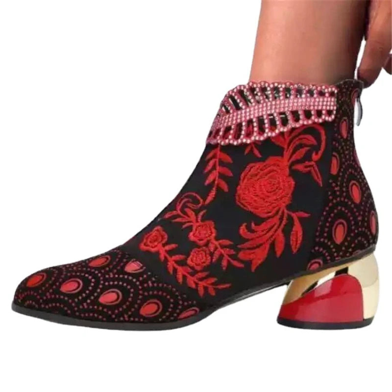 Women Boots Handmade Embroidery Shoes for Women 2025 New Luxury Elegant Women Boots High Heel Ankle Boots Party Zapatos De Mujer