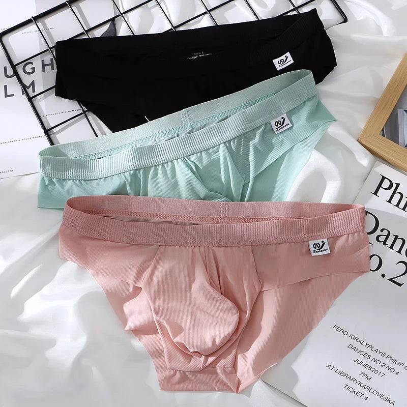 3Pieces/lot Breathable Low Waist Men's Ice Silk Briefs Seamless Shorts Sexy Underwear