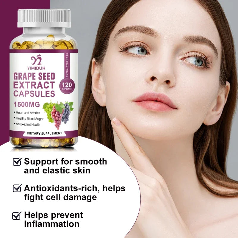 Premium Grape Seed Extract Supplement, with Vitamin C, Support Skin Elasticity, Improves Circulation, Promotes Brain Health