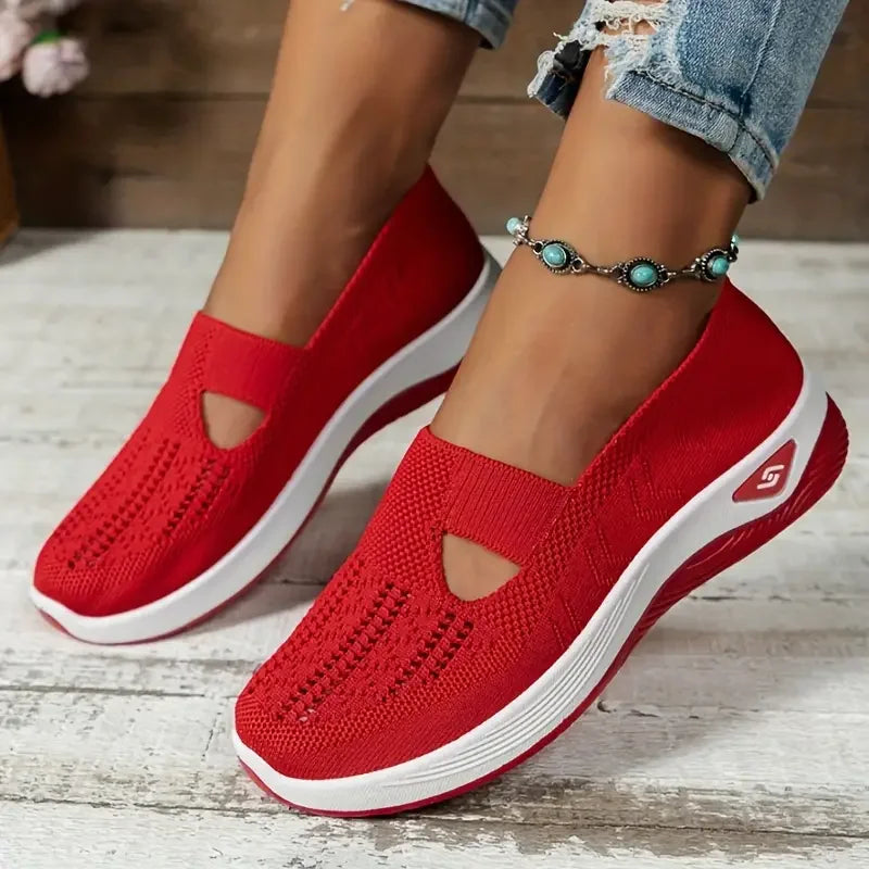 Women's shoes Solid Color Breathable Sneakers, casual sneaker women's summer sneakers, Low-top Knitted Casual Shoes Mom Shoes