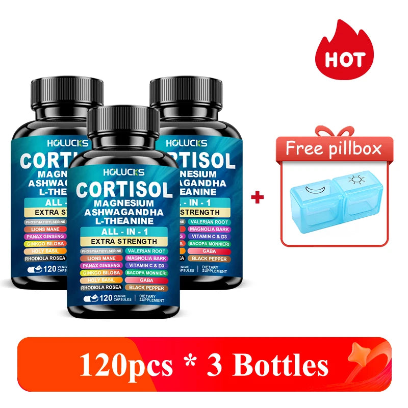 Natural Cortisol Supplement, Support Enhances Cognitive Function, Memory, Reduces Nighttime Awakening & Morning Anxiety, Vegan