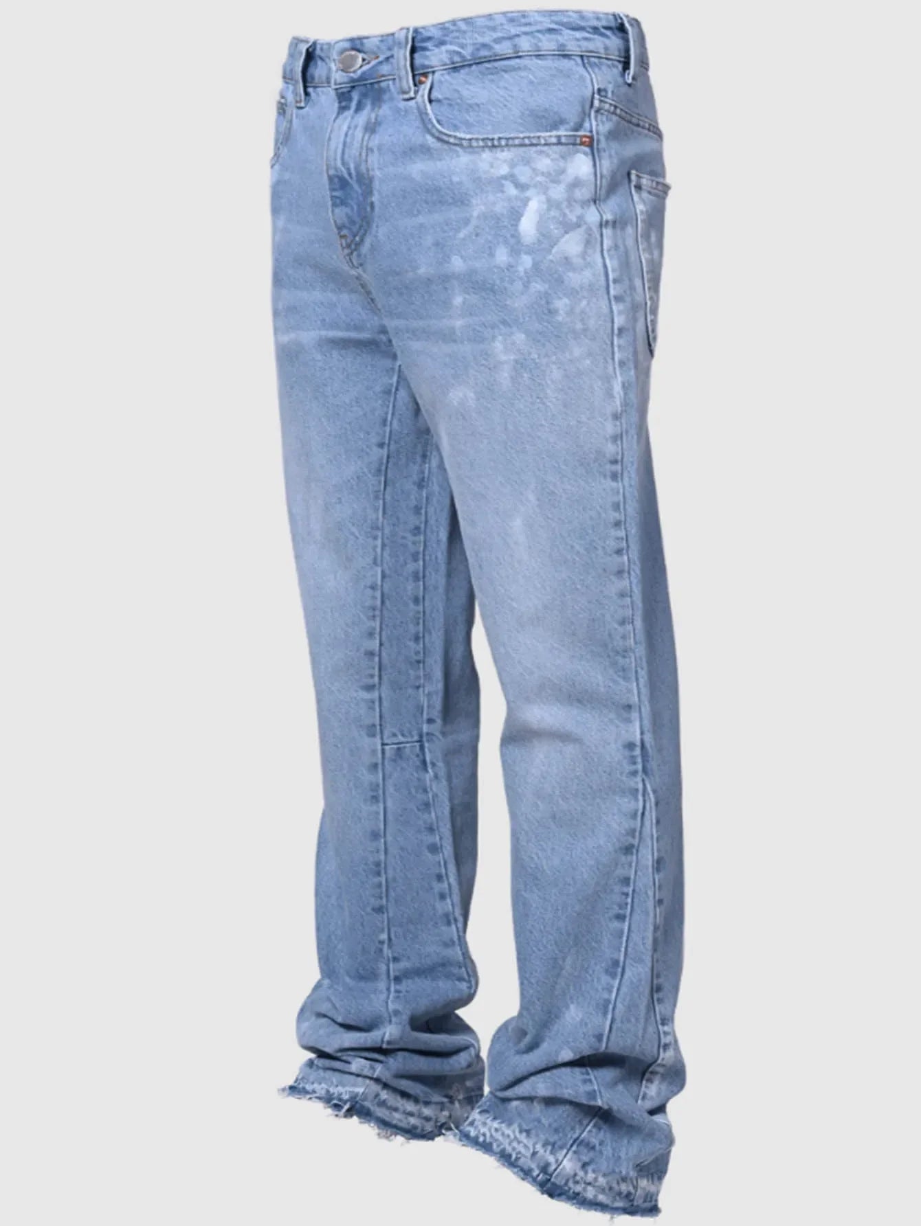 Men's Fashion Jeans Work Pants, European and American Fashion Workwear Elastic Patchwork Denim Layered Flared Pants S-XXL