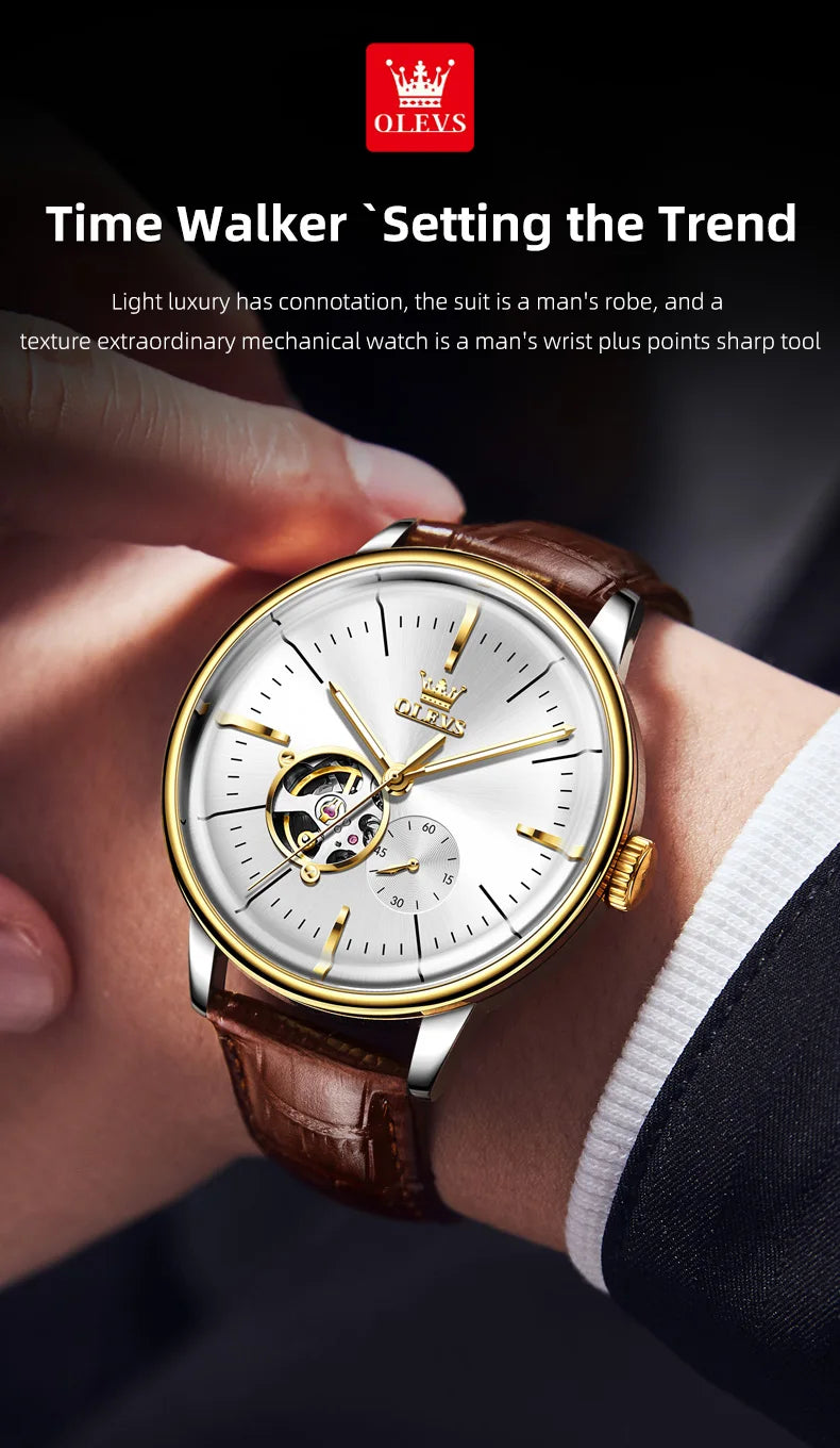 OLEVS 6708 Mechanical Watch for Men Fashion Arched Glass Automatic Men's Watches Hollow Simple Luxury Brand Original Man Watch