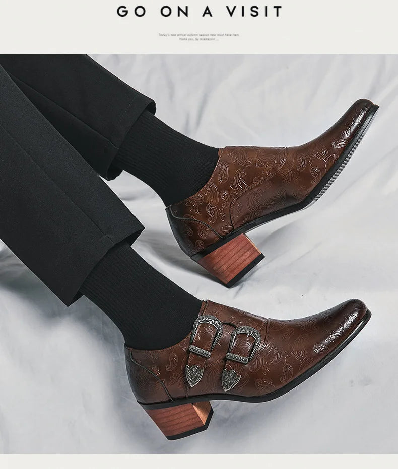 Men's Wedding Shoes Fashion Slim Fit Pointed High Heel Pullover Shoes Breathable Leather Shoes Classic Vintage Men's Dress Shoe