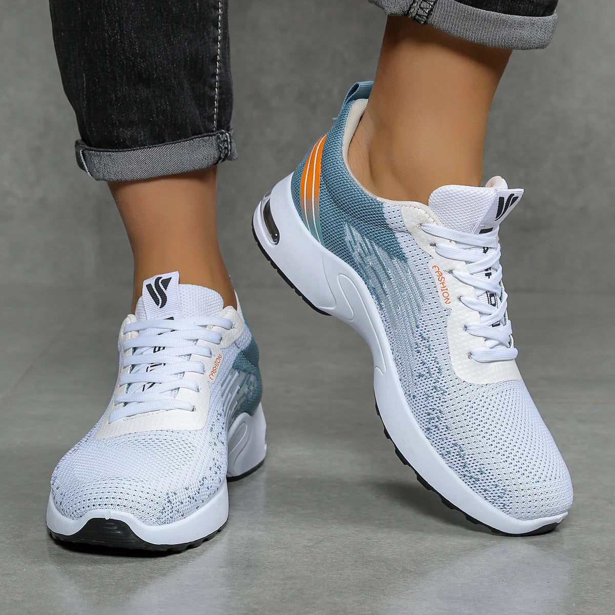 Men's shoes, men's casual shoes, breathable mesh, air-cushioned, soft-soled, color-blocked fashionable sports shoes