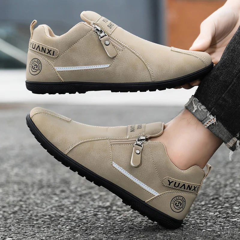 Mens Walking Shoes 2025 New Suede Leather Fashion Zipper Outdoor Hiking Shoes Anti Slip Wear-resistant Casual Sneakers for Men