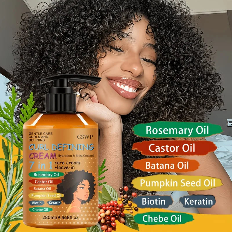 GSWP 7-in-1 Curl Cream, keeps hair fresh and non-sticky, enhancing shine and volume, deep hydration and nourishment. 280/560ml