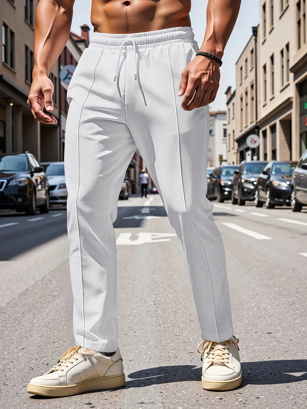 Men'S Summer Casual Loose Fit Pants Breathable Elastic Waist with Drawstring Mid-Rise Stylish and Trendy Everyday Comfort Pants