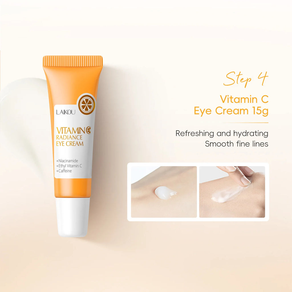Facial Brightening Vitamin C Skincare 5pcs Set Essence Cream Serum Cleanser Toner Eye Moisturizer Care