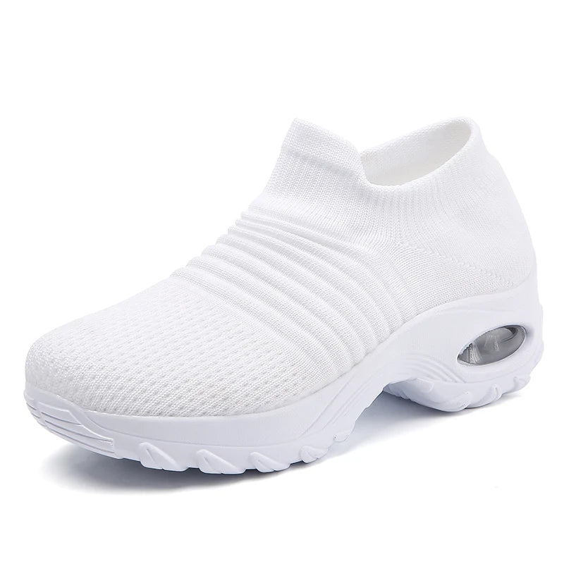 Women's Walking Trainers Fashion Fly Weaving Sock Sneakers Breathable Comfortable Nursing Shoes Casual Platform Loafers Non-Slip