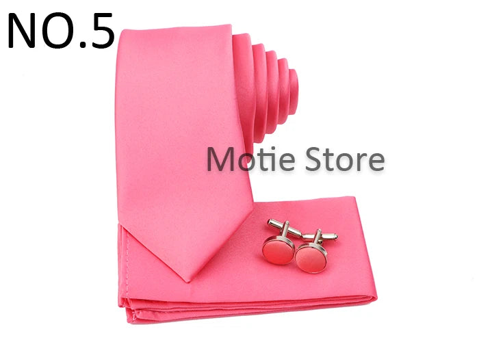 Men's Colorful Polyester Necktie Bowtie Cufflink Brooch Set Sage Green Pink Ties Business Wedding Party Shirt Accessories Gift