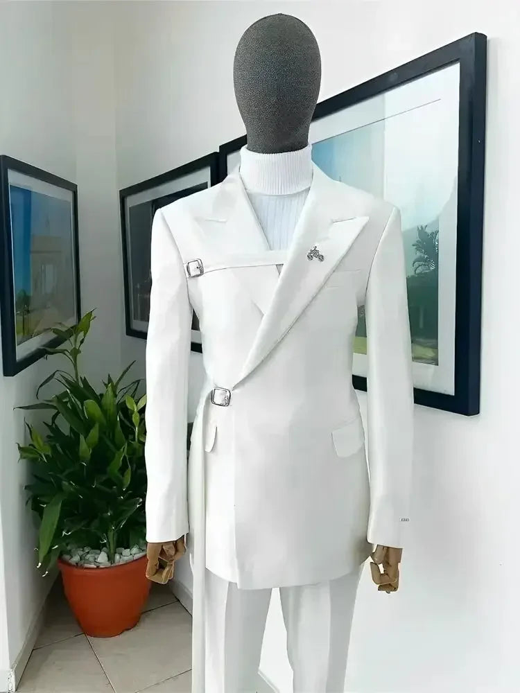 2024 New Men's Suit White Suit Formal Party Wedding Tuxedo Blazer Elegant Men's Suit 2 Piece Jacket Pants Dress for Men