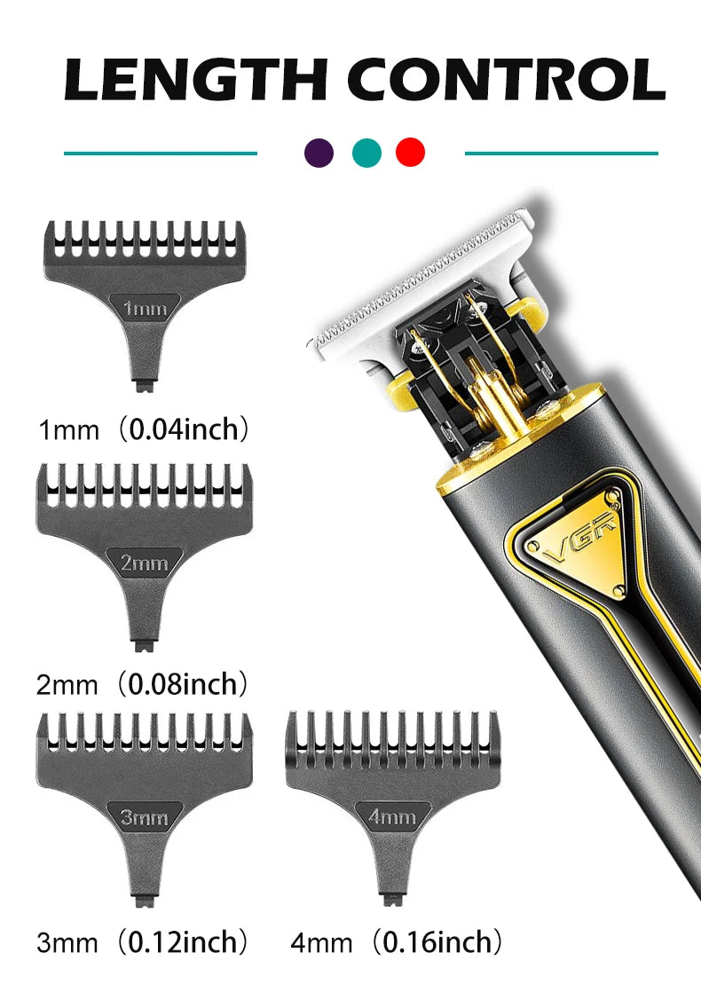VGR Hair Clipper T9 Hair Trimmer Professional Hair Cutting Machine Metal Wireless Electric Rechargeable Clippers for Men V-009