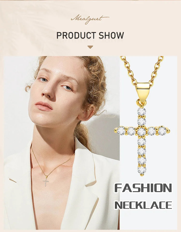 Minimalist Simple Cubic Zirconia Cross Pendant Neckalce for Women,  CZ Crucifix Neclace, 316L Stainless Steel Not Fade